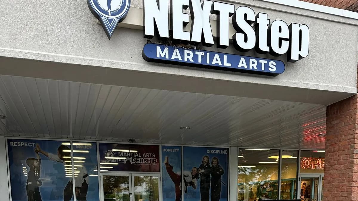 NEXTStep Martial Arts storefront and glass entrance in Gettysburg