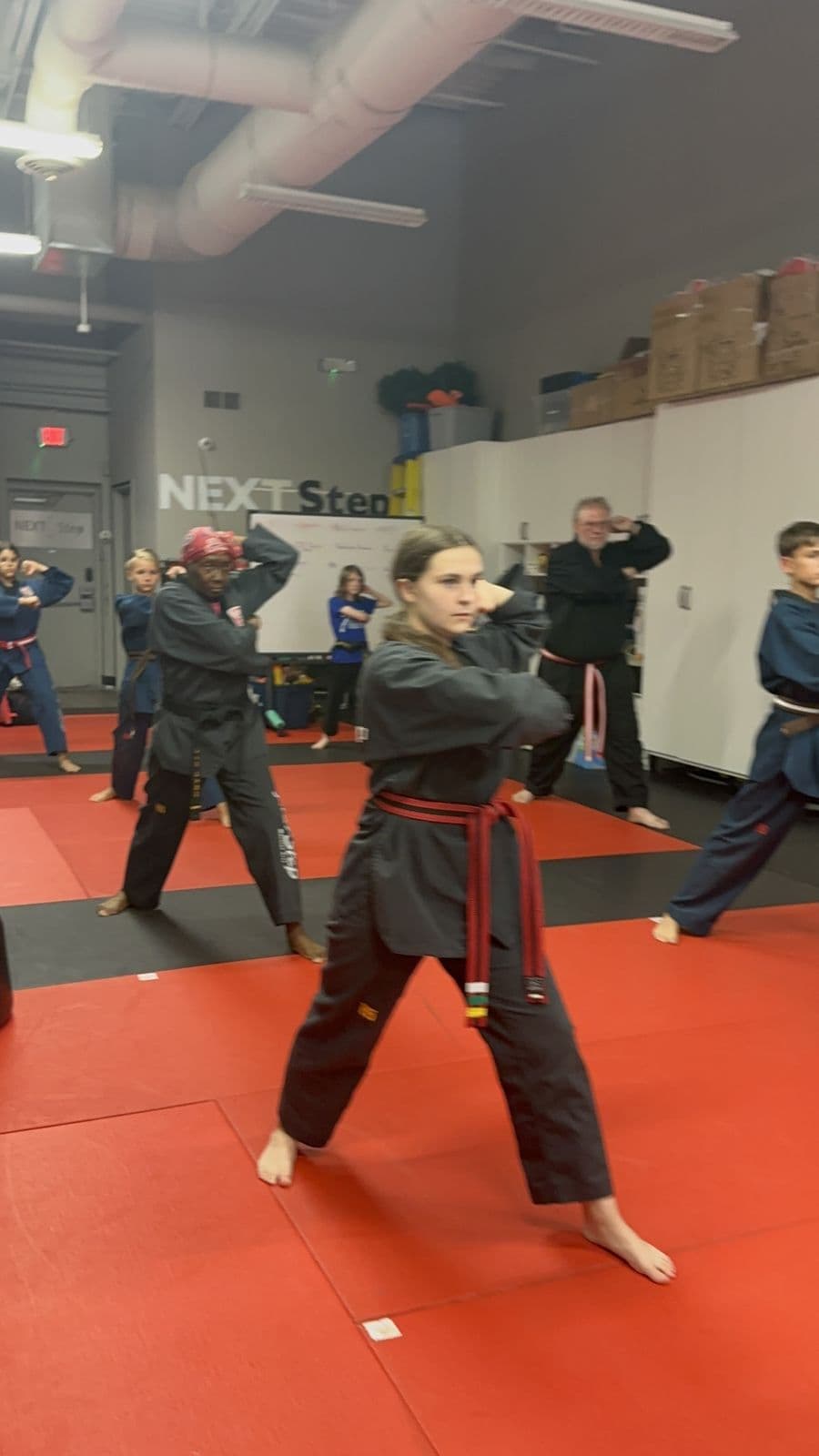 NEXTStep students practicing stances together in class in Gettysburg PA